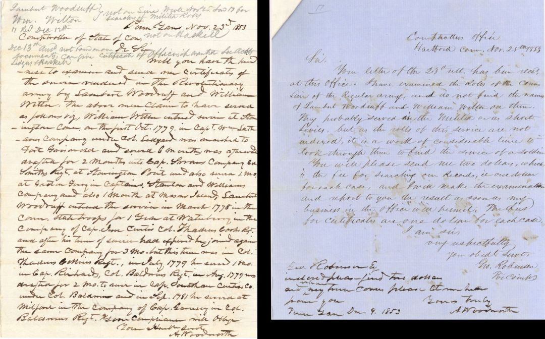 1853 dated Pair of Letters - American Revolutionary War Document