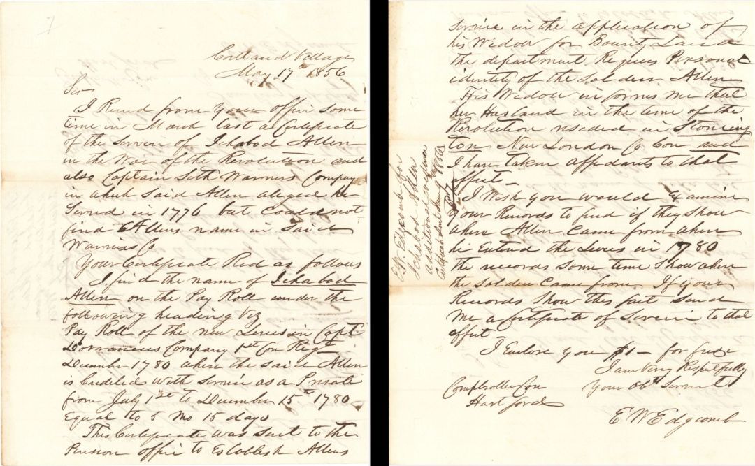 1856 dated Letter - American Revolutionary War Document