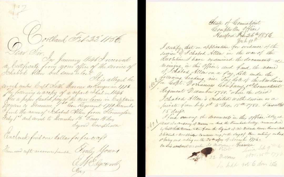 1856 dated Letters - American Revolutionary War Document