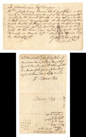 1783 dated Pay Order signed by Jed Huntington and Geo. Pitkin and issued to John Lawrence - Autograph