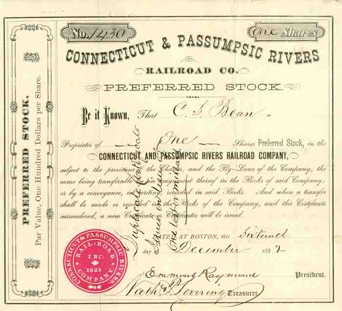 Connecticut and Passumpsic Rivers - Stock Certificate