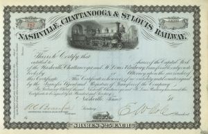 Nashville, Chattanooga and St. Louis Railway signed by E. W. King Cole  - Unissued Stock Certificate