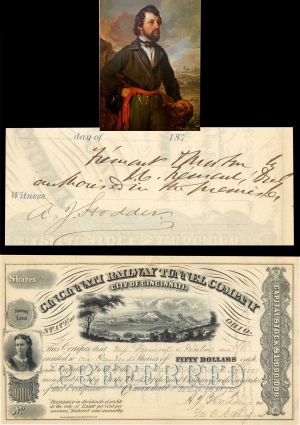 Cincinnati Railway Tunnel Co. signed by John C. Fremont - 1872 dated Autographed Stock Certificate