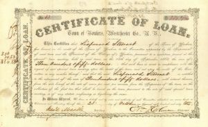 1862-1864 dated Certificate of Loan Town of Yonkers, Westchester Co., N.Y. - Various Denominations Civil War Bond