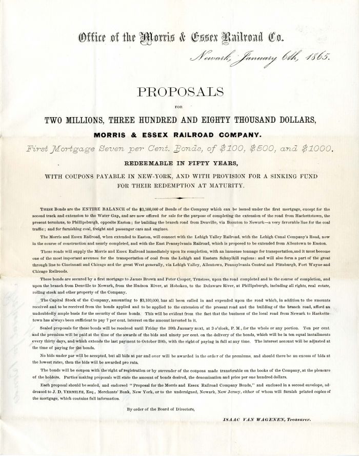 Morris and Essex Railroad Co. - Proposal and Order