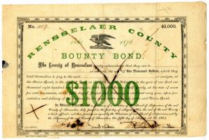 Rensselaer County Bounty Bond - $1,000