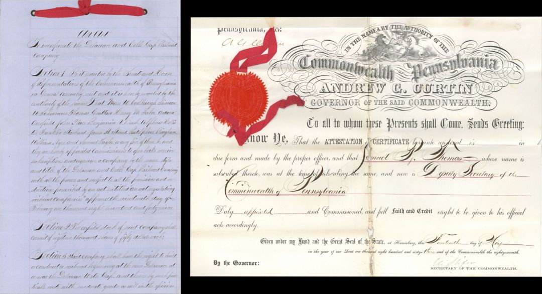 Commonwealth of Pennsylvania Act and Certificate - 1863 dated Civil War Document