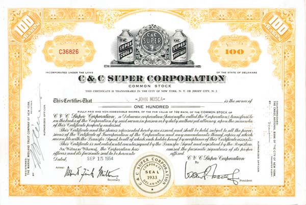 C and C Super Corp - Stock Certificate