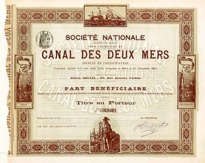 Societe Nationale Pour L'Execution du Canal des Deux Mers - Stock Certificate (Uncanceled)