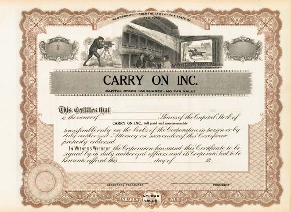 Carry On Inc - Stock Certificate