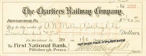 Andrew W. Mellon - Chartiers Railway Check (Uncanceled) - SOLD