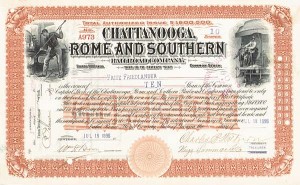 Chattanooga, Rome and Southern Railroad - Stock Certificate