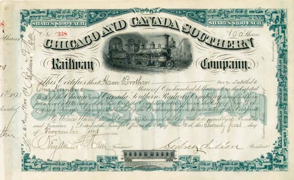 Sidney Dillon - Chicago and Canada Southern Railway - Stock Certificate