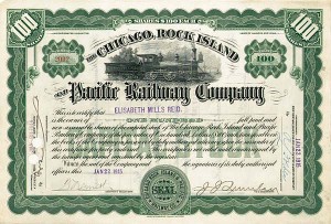 Elisabeth Mills Reid signed Chicago, Rock Island and Pacific Railway - 1915 dated Autograph Railroad Stock Certificate