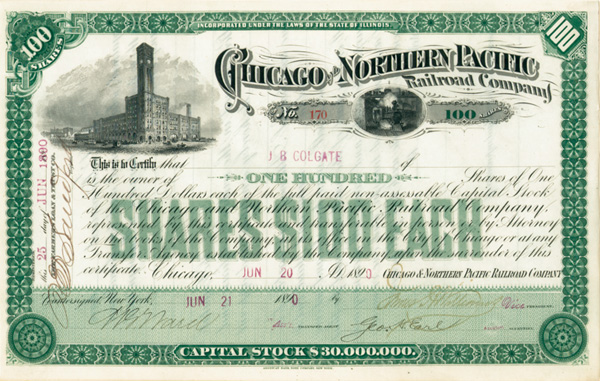 J. B. Colgate - Chicago and Northern Pacific Railroad (Uncanceled)