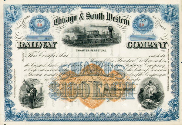 Chicago and South Western Railway Co. - Stock Certificate