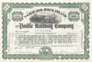 Charles Dawes - Chicago, Rock Island and Pacific Railway - Stock Certificate