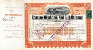 Choctaw, Oklahoma and Gulf Railroad - Stock Certificate