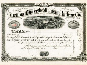 Cincinnati, Wabash and Michigan Railway - Stock Certificate