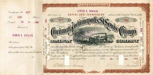 Junius S. Morgan - Cincinnati, Indianapolis, St. Louis and Chicago Railway - Railroad Stock Certificate