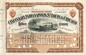 J. Pierpont Morgan - Cincinnati, Indianapolis, St. Louis and Chicago Railway - Stock Certificate