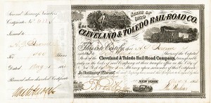 Cleveland and Toledo Railroad signed by Addison G. Jerome - Stock Certificate