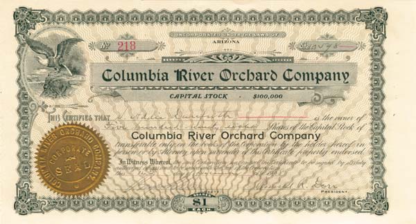 Columbia River Orchard Co - Stock Certificate