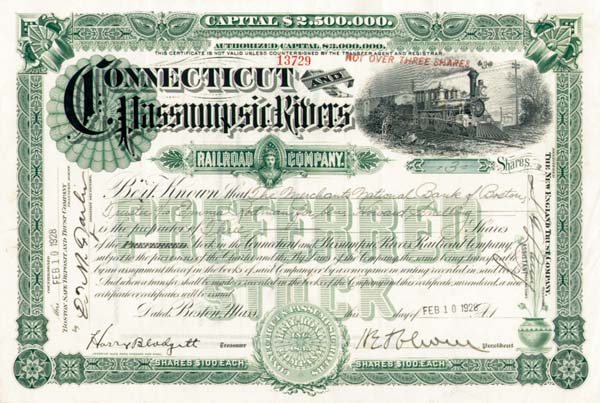 Connecticut  and Passumpsic Rivers Railroad - Stock Certificate