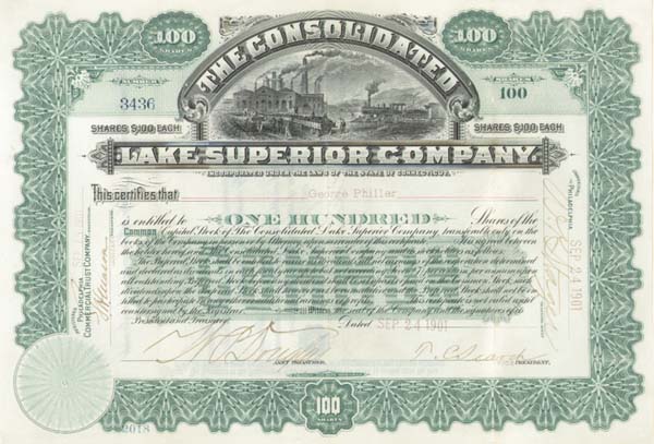 Consolidated Lake Superior Co. - Stock Certificate (Uncanceled)
