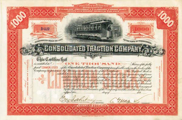 Consolidated Traction Co. - Stock Certificate