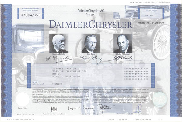 Daimler Chrysler - Stock Certificate