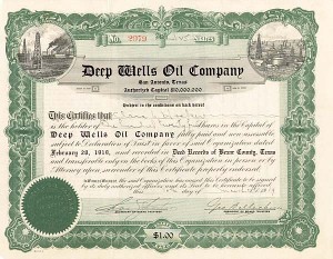 Deep Wells Oil Co - Stock Certificate (Uncanceled)