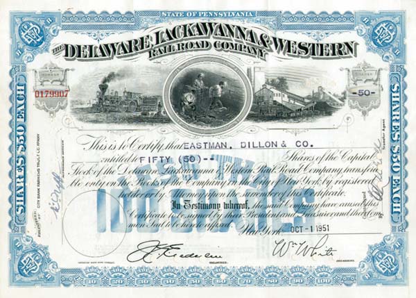 Delaware, Lackawanna & Western Railroad - Stock Certificate