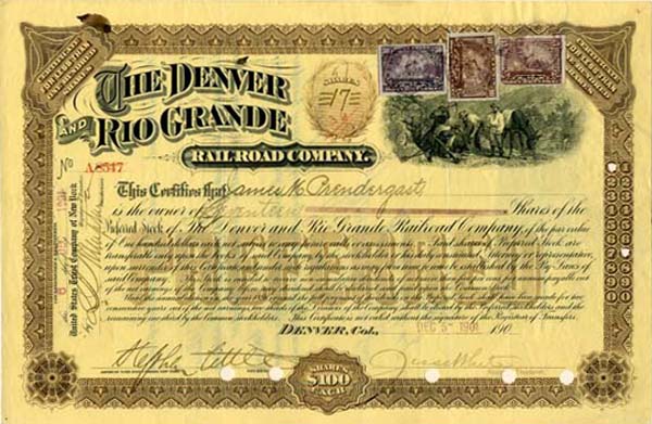 Denver and Rio Grande Railroad Co. - Stock Certificate