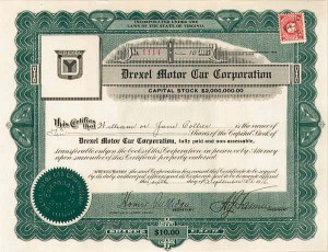 Drexel Motor Car Corp - Stock Certificate (Uncanceled)