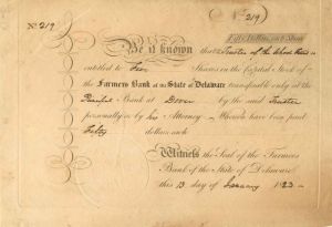 Farmers Bank of the State of Delaware - Stock Certificate