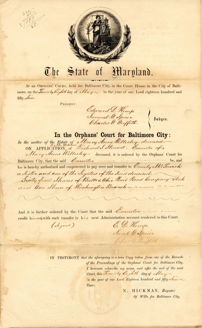 State of Maryland Document - Orphans' Court of Baltimore City