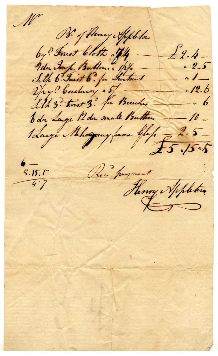Early Receipt for Buttons, Silk, etc.