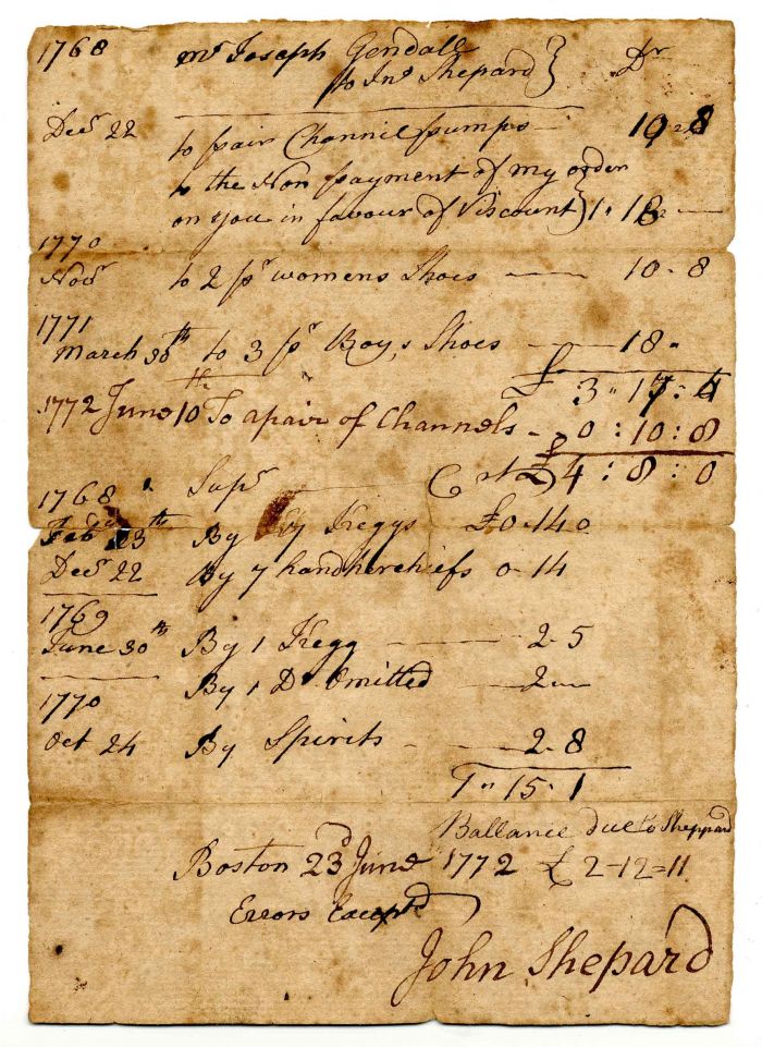 Invoice for Goods Received 1768 - 1772