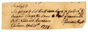 Receipt for Rum - 1778 Document mentioning Chebacco - Chebacco Lake in Massachusetts