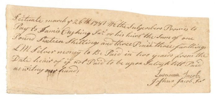 1781 Promissory Note - Early Documents