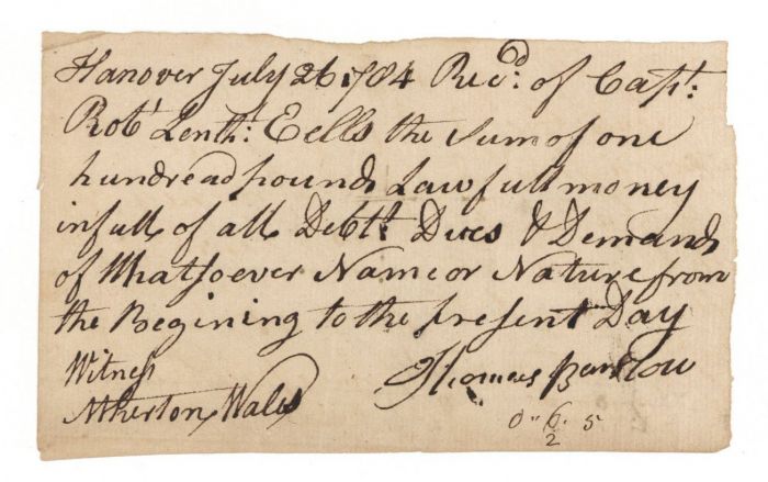 1784 Receipt - Early Documents