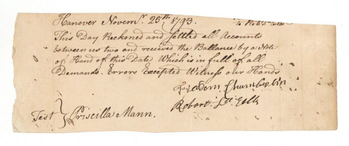 1793 Receipt - Early Documents