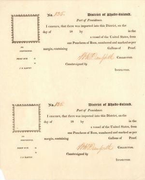 Uncut Pair of Shipping Manifests - Early Stocks and Bonds