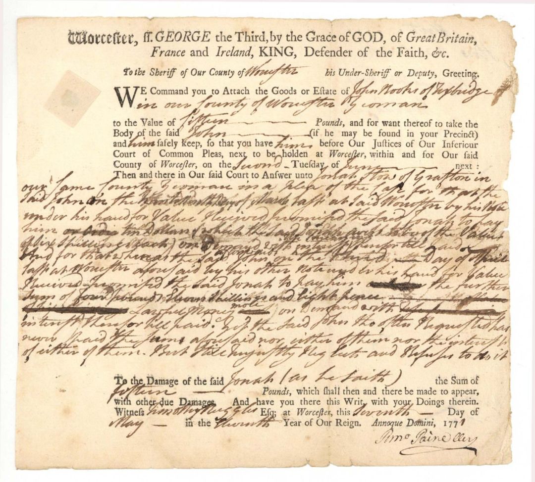 1771 dated Court Document - Early Massachusetts Document - Americana