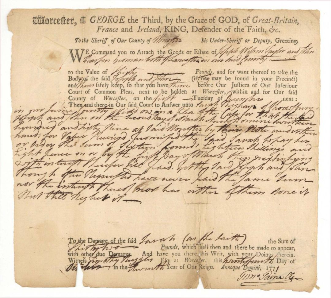 1771 dated Court Document - Early Massachusetts Document - Americana