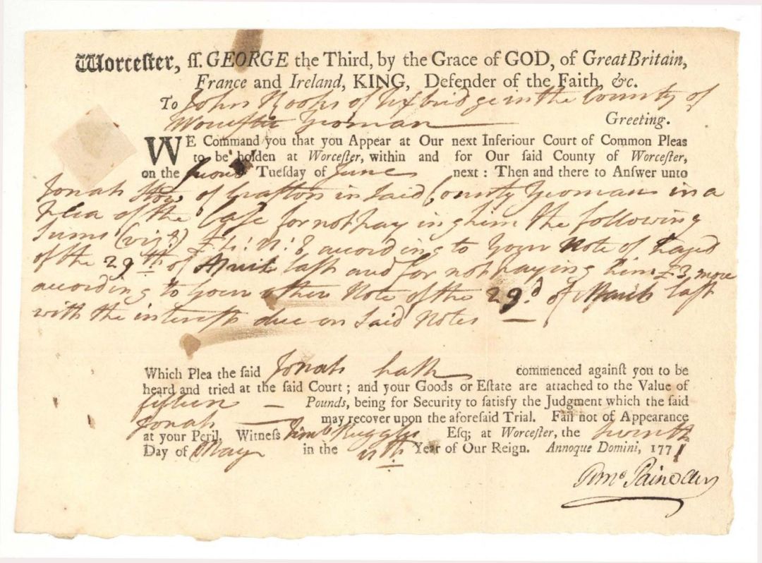 1771 dated Court Document - Early Massachusetts Document - Americana