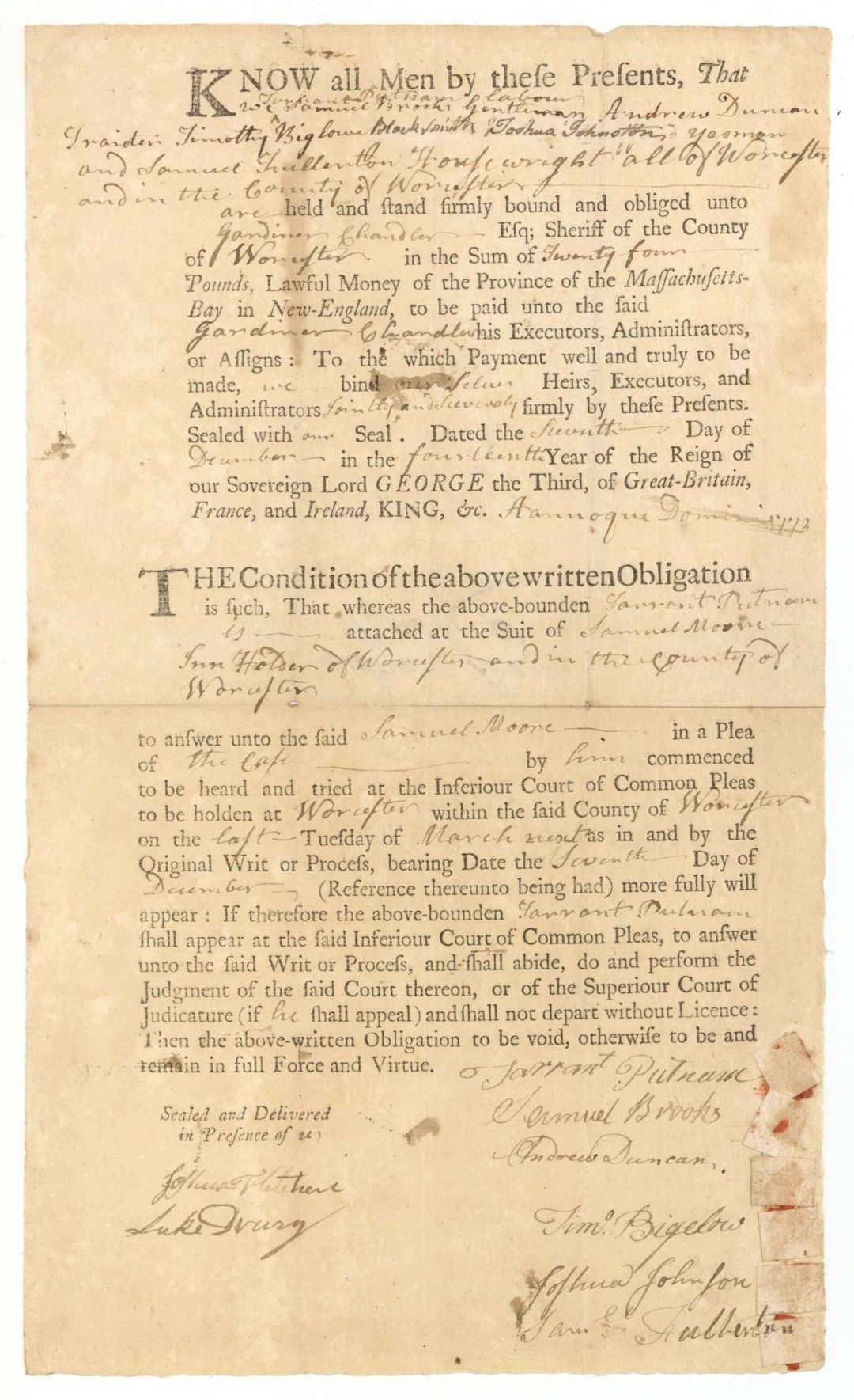 1773 dated Court Document - Early Massachusetts Document - Americana