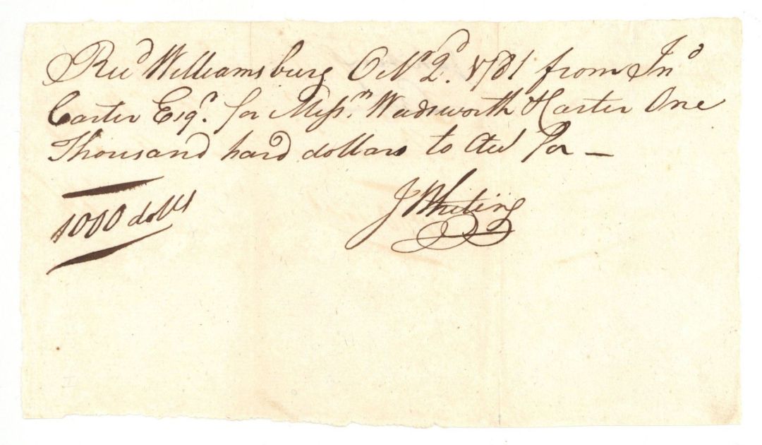 1781 dated Early Receipt - Early Stocks and Bonds
