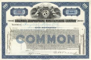 Columbia Graphophone Manufacturing Co. (Uncanceled) - Stock Certificate